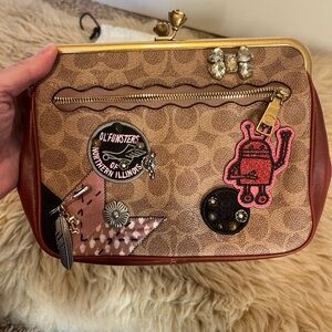 Coach Tan and Red Shoulder Bag with Embellishments